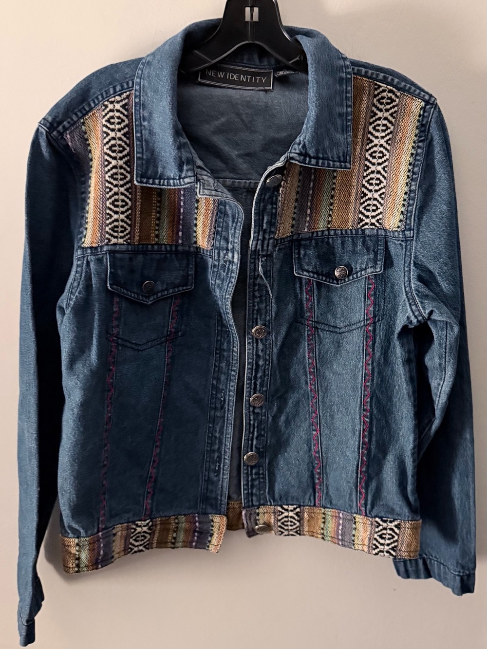 New identity vintage boho embroidered denim‎ jacket medium